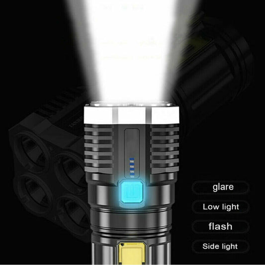Tactical LED Flashlight - Quad-Core USB Rechargeable
