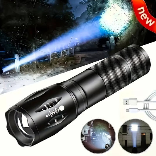 High Power LED Tactical Flashlight - 5-Mode Zoom Waterproof Rechargeable