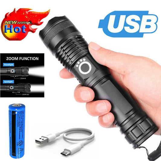 LED Flashlight - USB Rechargeable Tactical Zoom Torch