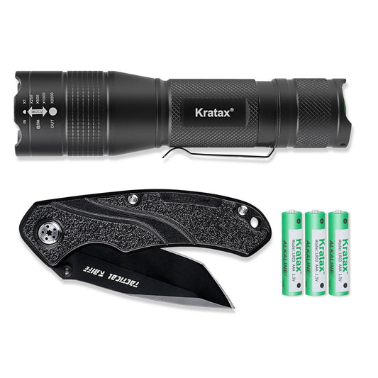 LED Tactical Flashlight + Folding Knife Bundle - 2 Pack Set
